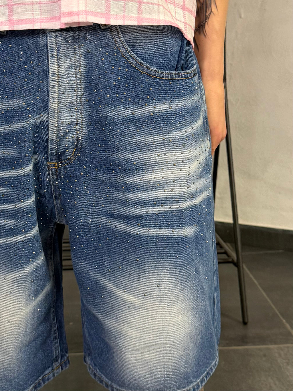 Panta corto swarosky blu