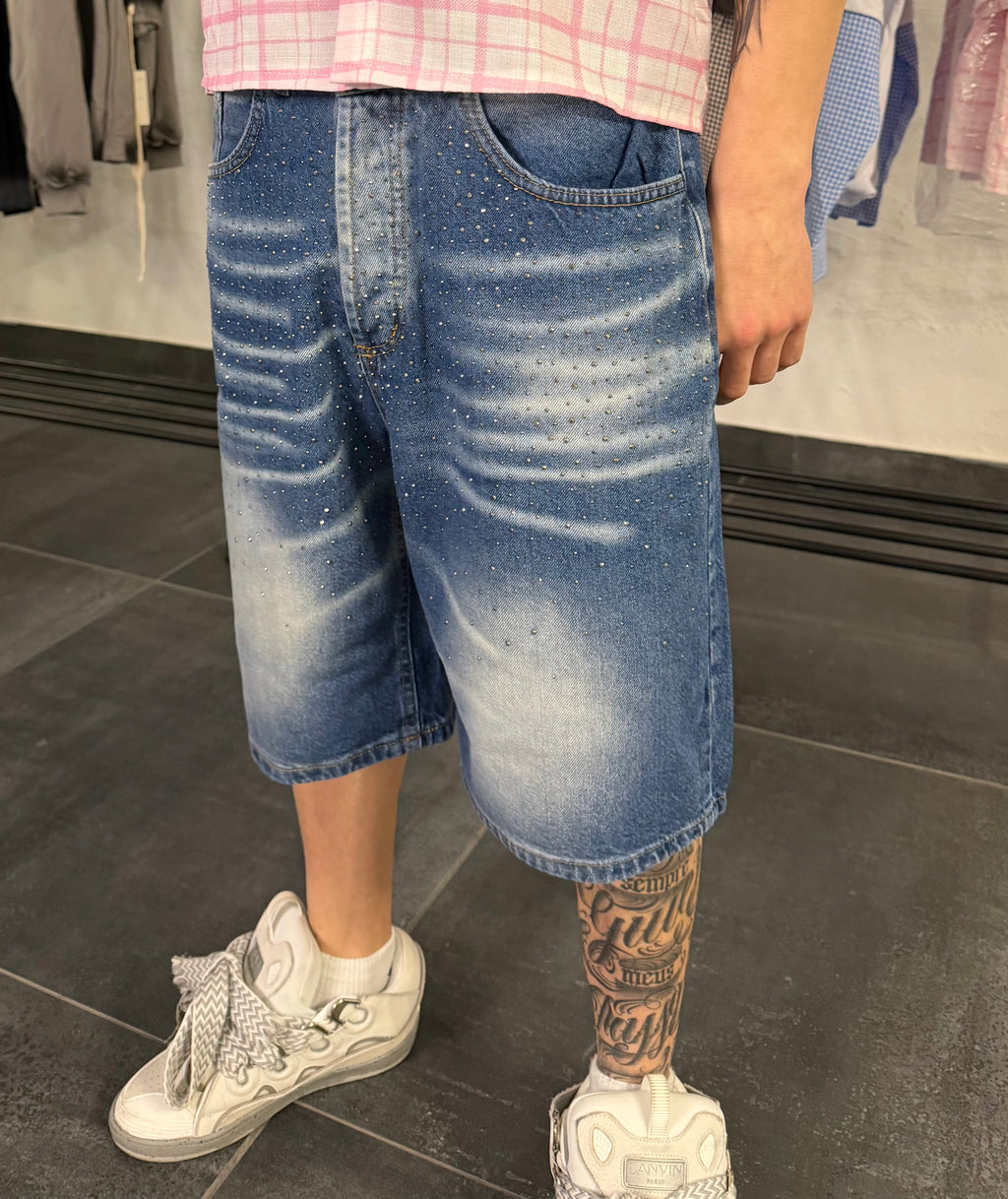 Panta corto swarosky blu