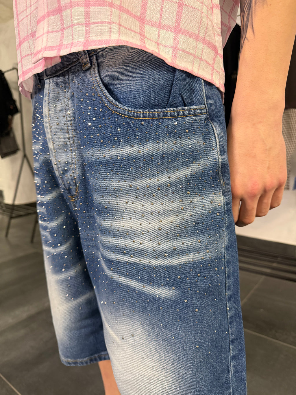 Panta corto swarosky blu